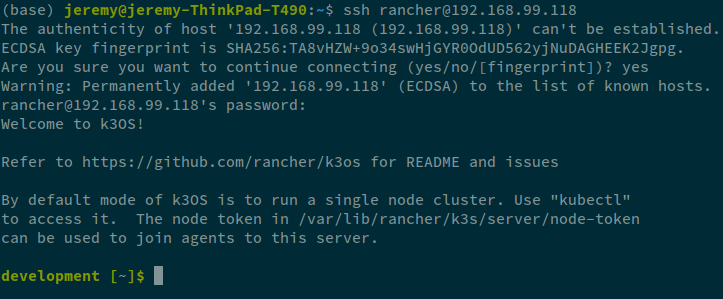 Successfully logged in via SSH