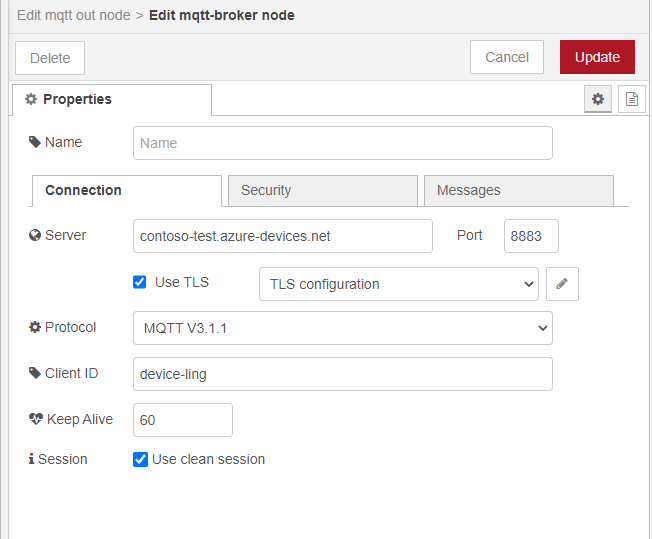 MQTT-out node - MQTT broker (1/2)