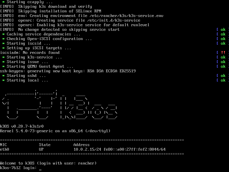 k3OS installer fully booted